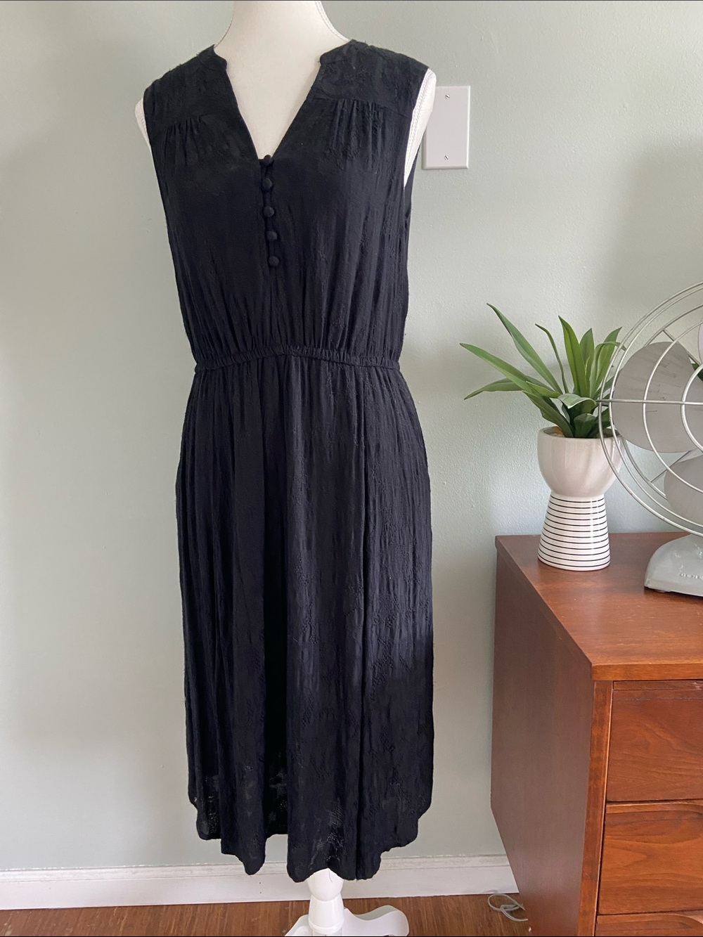 Vintage Lucky Brand Textured Little Black Dress Size S